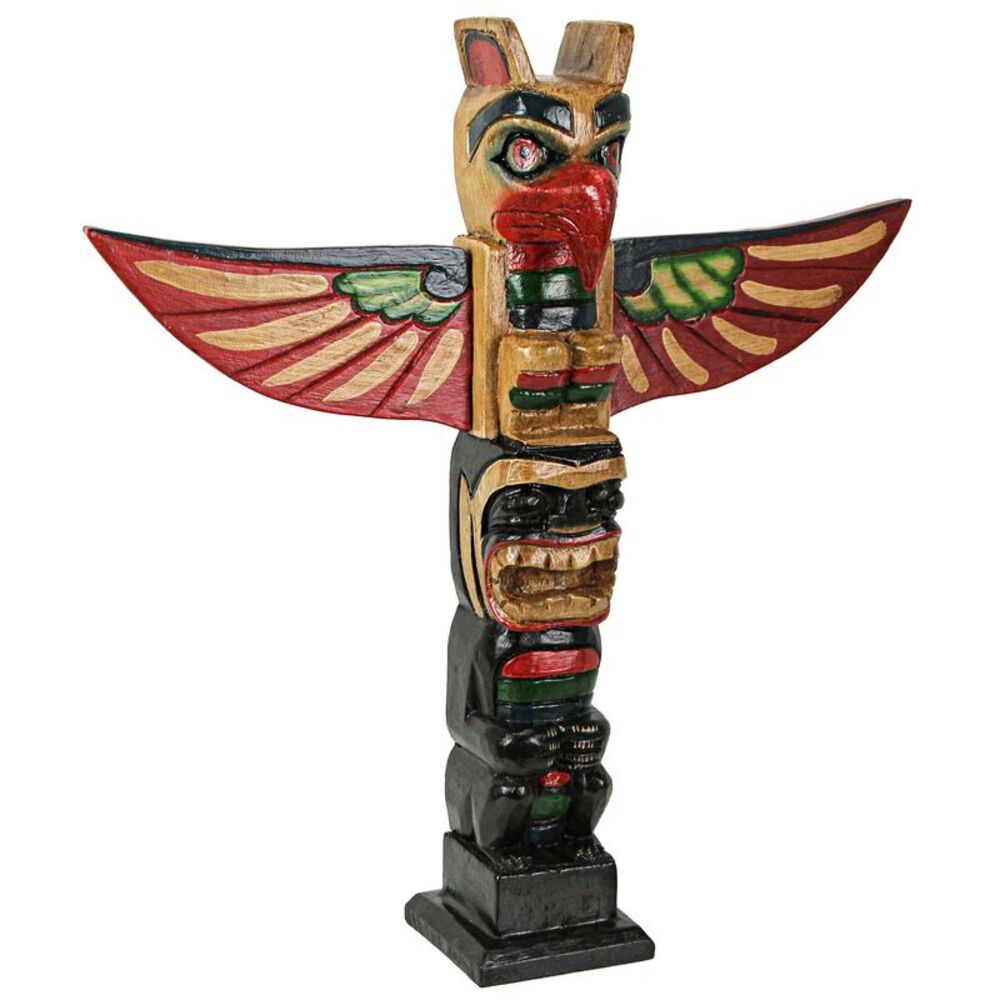 Handcrafted Northwest Coast Style Eagle Totem Pole Sculpture 20 Inches Tall - Picture 3 of 8